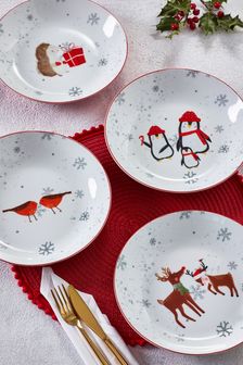 Red Christmas Set of 4 Pasta Bowls