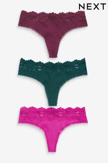 Pink/Plum Thong Lace Rib Knickers 3 Pack (T49514) | £18