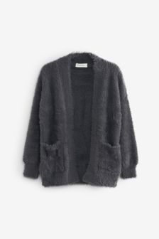 Charcoal Grey Fluffy Long Cardigan (3-16yrs) (T49603) | £17 - £22