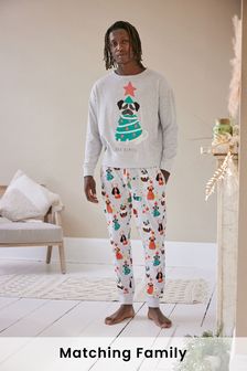 Grey Mens Matching Family Christmas Dog Pyjamas (T49659) | £30