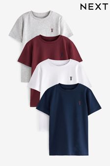 Berry Red/White 4 Pack Short Sleeve Stag Embroidered T-Shirts (3-16yrs) (T49939) | £20 - £34