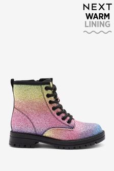 Pink Rainbow Glitter Standard Fit (F) Atelier-lumieresShops Warm Lined Lace-Up Boots (T50734) | £29 - £35