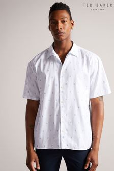 Ted Baker Ailbee White Short Sleeve Stripe Flower Coupe Shirt