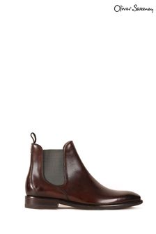 Oliver Sweeney Brown Allegro Brown Antiqued Leather Chelsea Boots