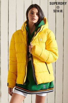 Superdry Yellow Oversized Hooded Sports Puffer Jacket