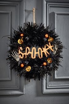 Black Spooky Halloween Wreath (T53492) | £22