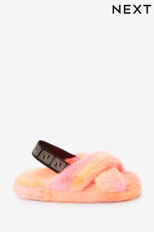 Pink/Orange Tie Dye Faux Fur Slider Slippers (T53623) | £13 - £16