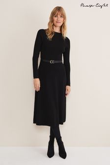 Phase Eight Reese Ribbed Maxi Belted Black Knit Dress (T53787) | £119