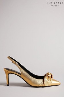 Ted Baker Gold  Kriisty Metallic Bow 70mm Slingback Court Shoes