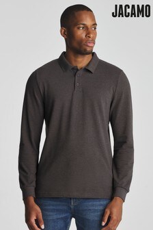 Jacamo Brown Long Sleeve Pique Polo Shirt