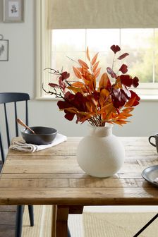 Orange Autumnal Artificial Flowers In Glass Vase