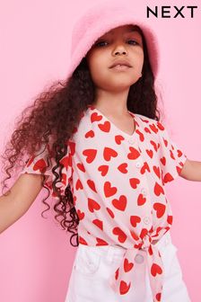 Pink Heart Printed Tie-Front Blouse (3-16yrs) (T54922) | £13 - £18