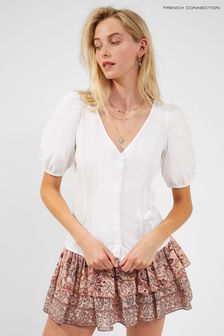 French Connection Armina White Organic Cotton Puff Sleeve Top