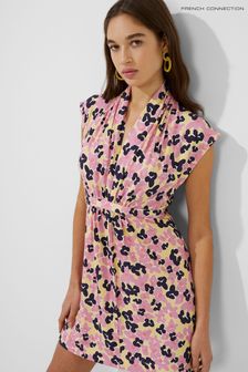French Connection Pink Petunia Cassia Floral Jersey V-Neck Dress