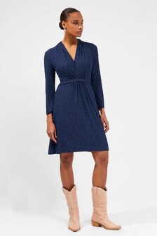 French Connection Sibley Eco Navy Blue Jaquard Jersey Dress