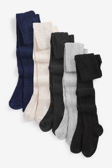 Black/Grey/Oatmeal Cream 5 Pack Cotton Rich Cable Tights (T55774) | £22.50 - £32.50