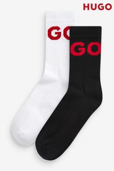 HUGO Black Rib Logo Socks 2 Pack