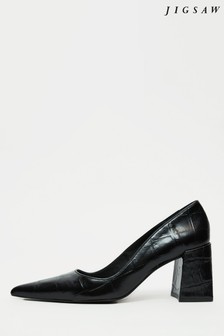 Jigsaw Black Isabel Croc Court Shoes (T55845) | £130