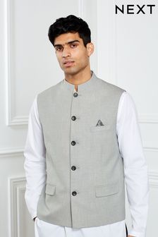 Light Grey Nehru Collar Waistcoat (T57089) | £69