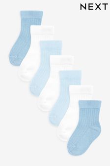 White/Blue 7 Pack Rib Baby Socks (0mths-2yrs) (T57477) | £8