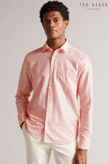 Ted Baker Remark Coral Pink Long Sleeve Linen Shirt