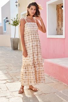 White/Ecru Broderie Maxi Summer Dress (T57710) | £49