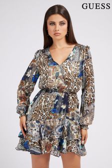 Guess Blue Elea Paisley Print Frill Dress (T58231) | £125