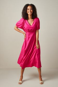 Pink Linen Blend Empire Line Dress (T58634) | £48
