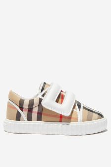 Burberry Kids Unisex Check Logo Trainers in Beige