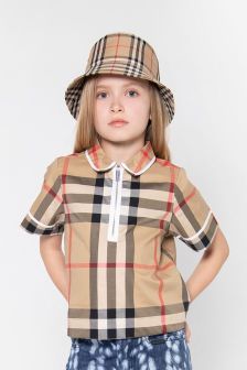 Burberry Kids Girls Cotton Check Woven Top in Beige