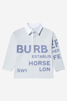 Burberry Kids Boys Cotton Logo Print Polo Shirt in Grey