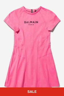 Balmain Girls Pink Cotton Logo Dress