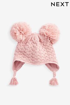 Pink Double Pom Baby Trapper Hat (0mths-2yrs) (T60324) | £7.50