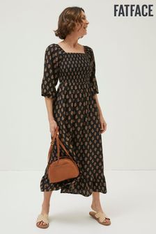 FatFace Adele Woodblock Black Midi Dress (T60371) | £69
