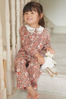 Rust Brown Floral Jersey Button Through Pyjama Set (9mths-8yrs) (T60447) | £16 - £19
