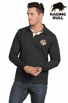 Raging Bull Black Long Sleeve Signature Rugby Shirt