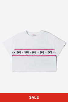 Chiara Ferragni Girls Cotton Jersey Cropped Logo T-Shirt in White