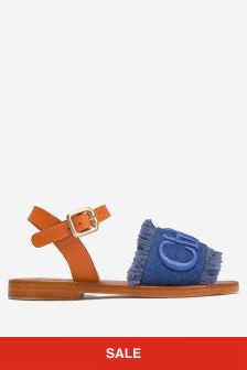 Chloe Kids Girls Leather And Denim Sandals in Blue