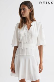 Reiss Ivory Felicity High Neck Lace Mini Dress (T61830) | £228