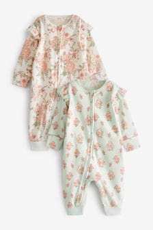 Pink/Blue Floral 2 Pack Zip Baby Sleepsuits (0mths-2yrs) (T61885) | £15 - £19