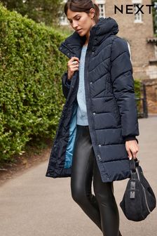 Navy Blue Shower Resistant Hooded Coat with Recycled Padding (T61961) | £65