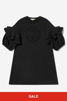 ELIE SAAB Girls Cotton Ruffle Sleeve Dress in Black