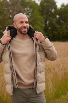 Neutral Brown Shower Resistant Hooded Heatseal Padded Jacket (T62069) | £75