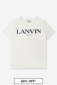 Lanvin Boys Cotton Jersey Logo T-Shirt in Ivory