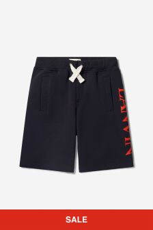 Lanvin Boys Cotton Fleece Logo Shorts in Navy