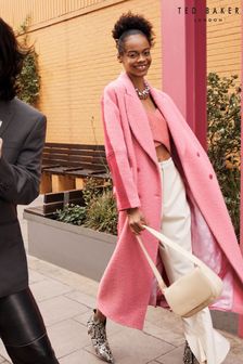 Ted Baker Oversized Deep-Pink Jjoelle Fabric Blocked Crombie Coat