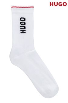 HUGO White RIB LOGO Socks 2 Pack