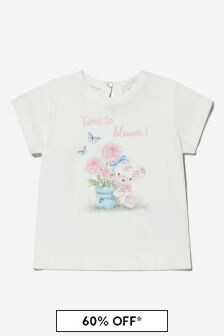 Monnalisa Baby Girls Cotton Jersey Teddy T-Shirt in Cream