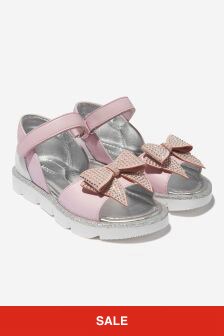 Monnalisa Girls Glitter Bow Sandals in Pink
