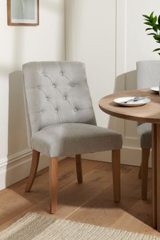 Set of 2 Soft Texture Light Grey Wolton Button Natural Legs Dining Chairs (T62878) | £380